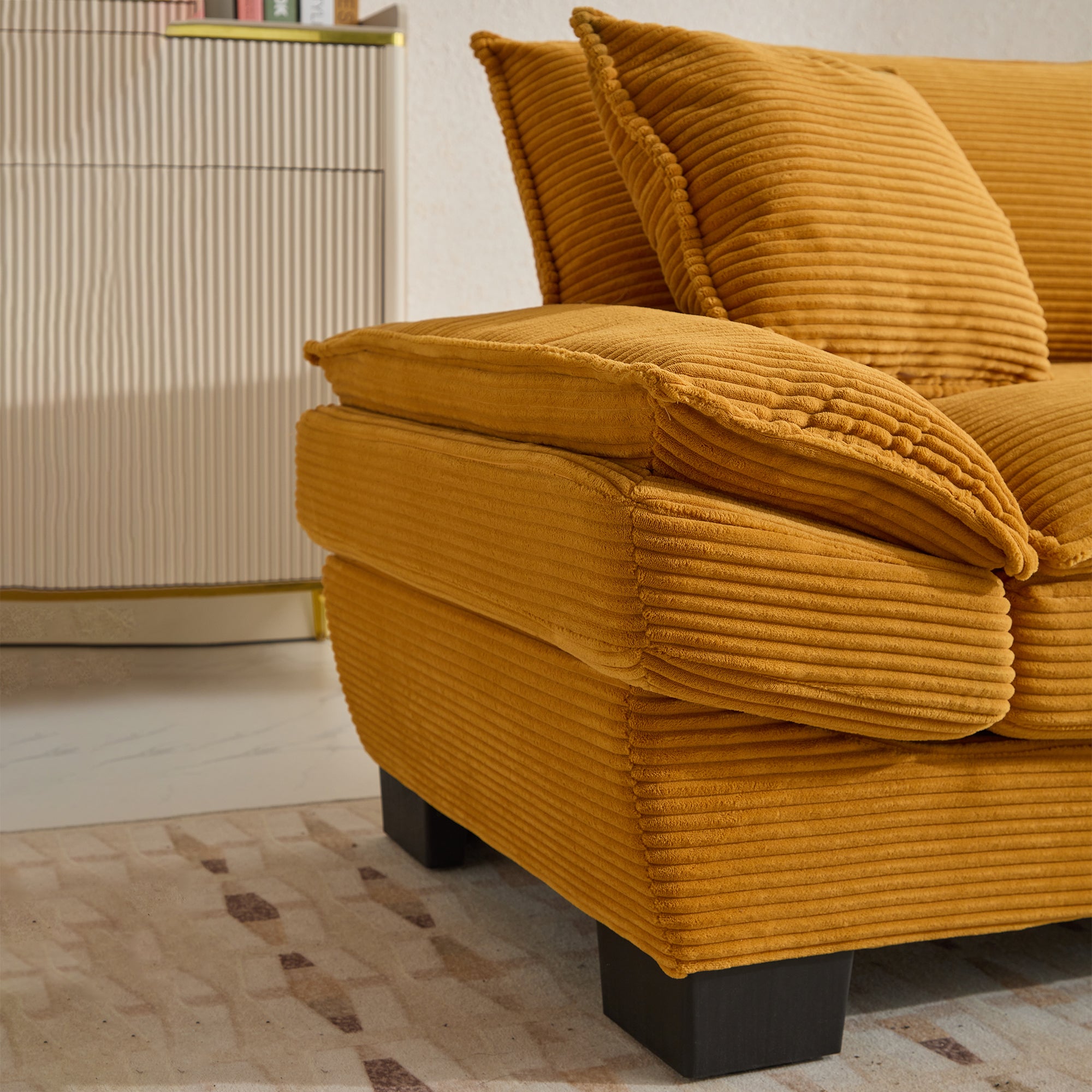 Yellow Corduroy Sofa Sleeper Loveseat with Pillows – Deep Seat