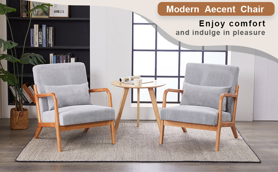 Mid-Century Modern Upholstered Arm Accent Chair with Pillow – Antique Dark Grey