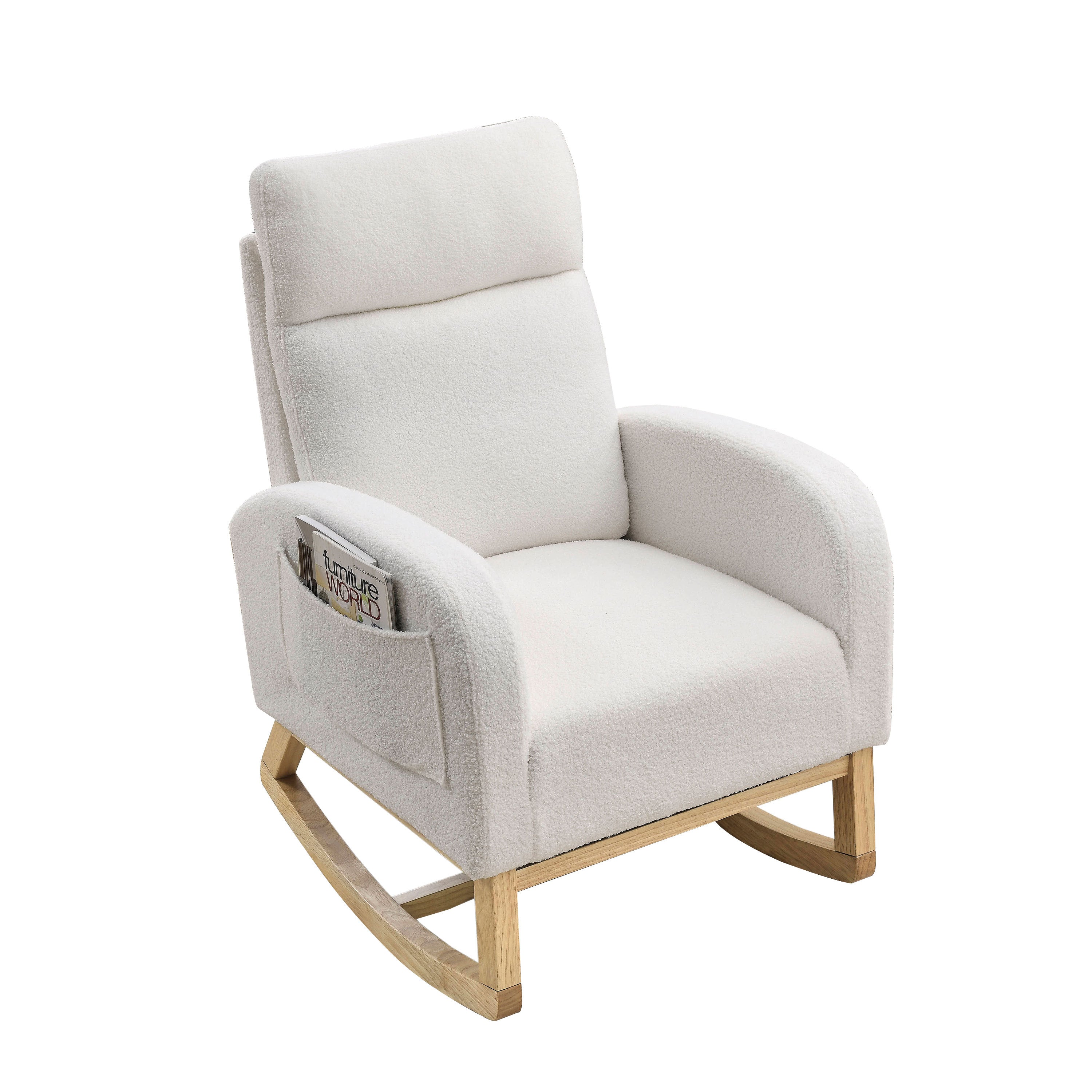 27.6" Modern High Back Teddy White Rocking Lounge Chair with Pockets