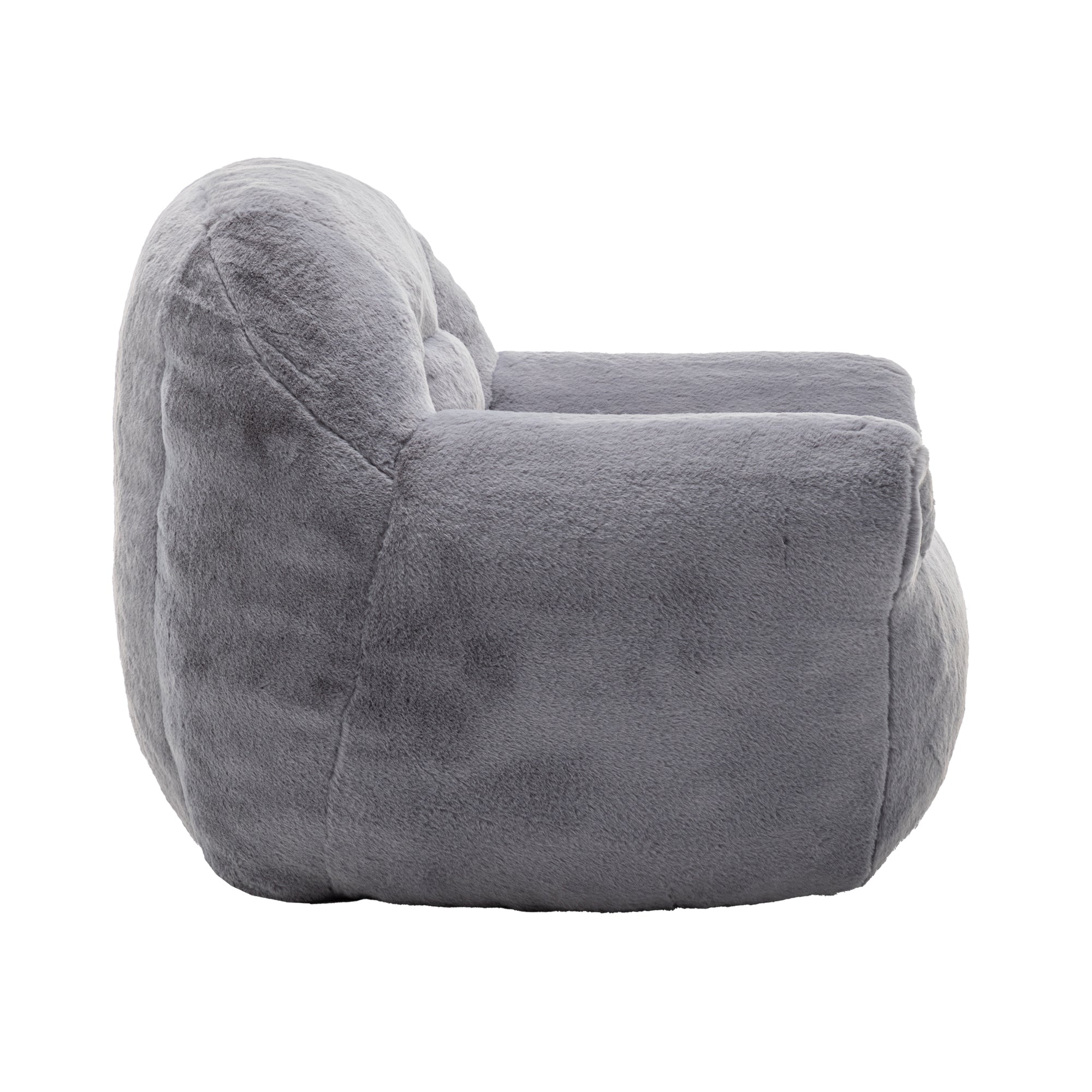 Grey Faux Fur Bean Bag Chair with Back Support for Adults & Kids