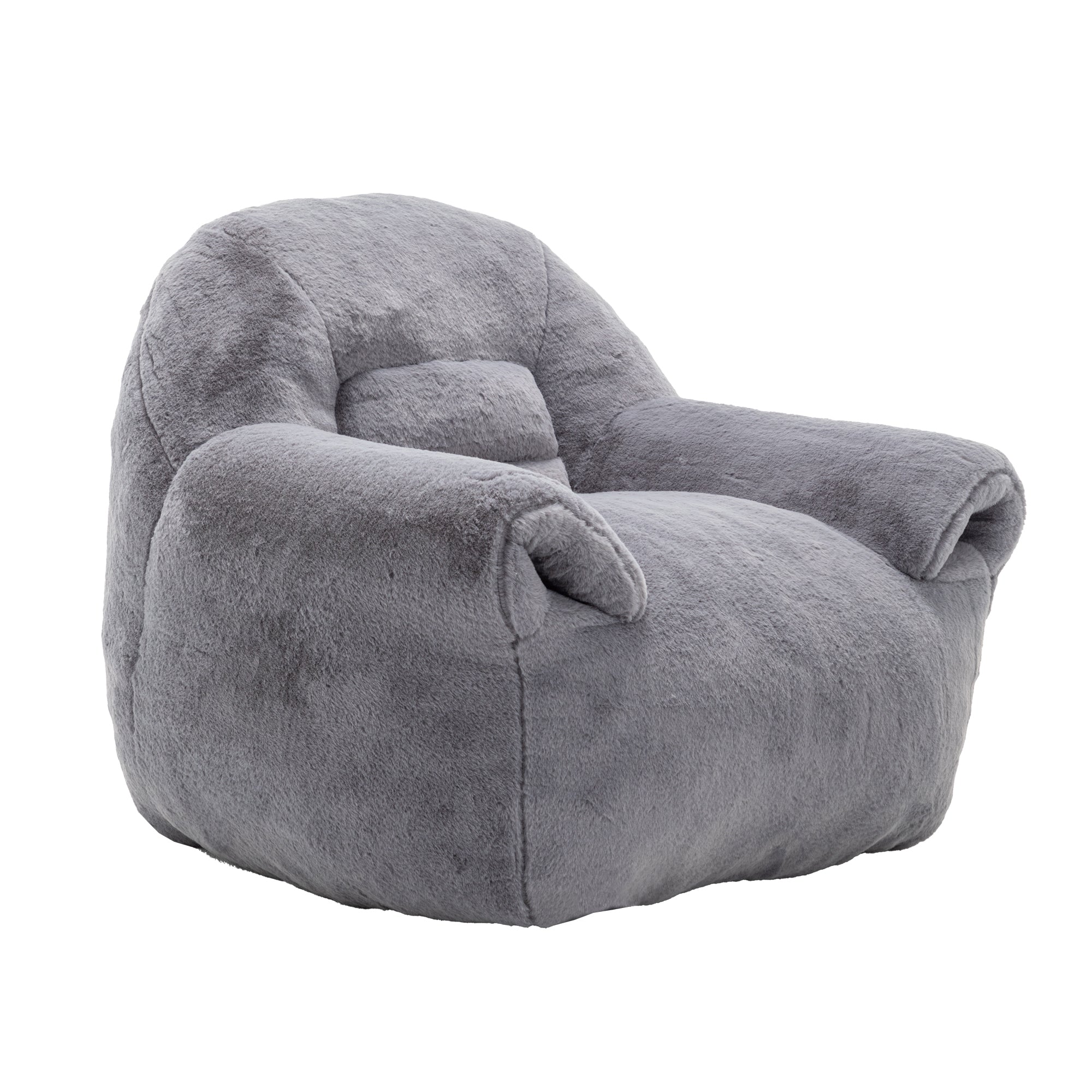 Grey Faux Fur Bean Bag Chair with Back Support for Adults & Kids