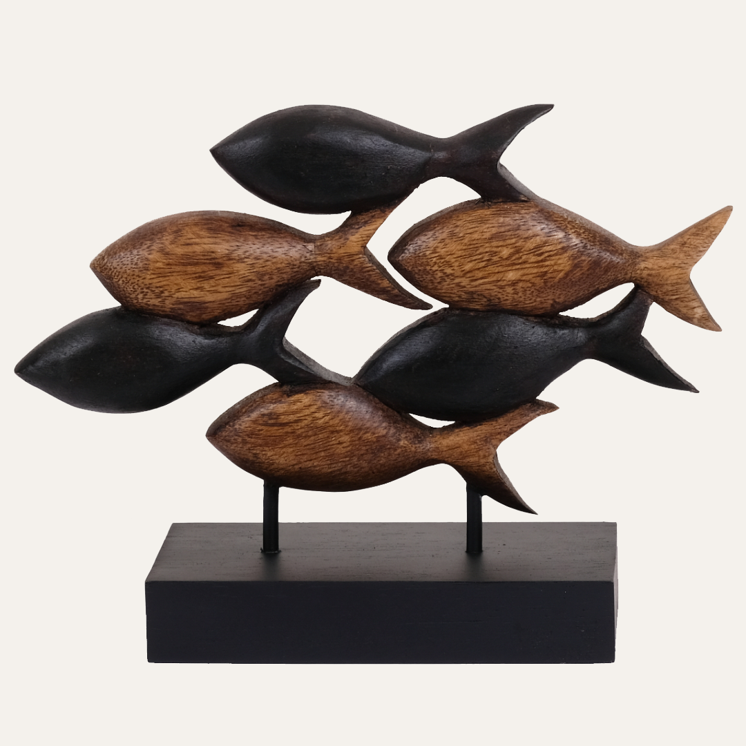 Aqua Serenity – Hand-Carved Wooden Fish Sculpture, Artistic Home Décor
